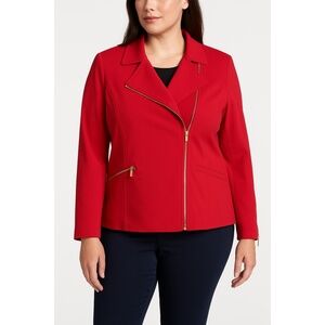 Luii Women's Red Asymmetrical Zip Gold Hardware Long Sleeves Moto Jacket Size XL